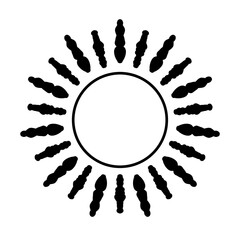 Cartoon icon illustration of a flat style black line sun with heat rays for sunbathing. Solar system planet, sunset, sunrise.