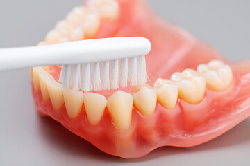 Obraz premium White toothbrush cleaning artificial teeth image