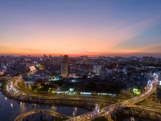 Panoramic view of Saigon, Vietnam from above at Ho Chi Minh City's central business district....