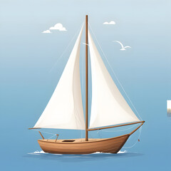 Fototapeta premium Coastal Escape Vector Illustration of a Traditional Sailing Vessel on a Peaceful Ocean