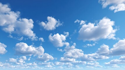 A beautiful display of fluffy clouds against a bright blue sky, creating a tranquil and peaceful atmosphere.
