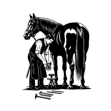 farrier shoeing horse black and white clip art preview