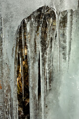 Translucent icicles on a cliff in Bolton Notch, Connecticut.