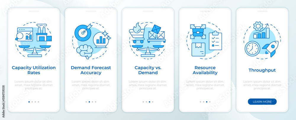 Wall mural capacity management metrics blue onboarding mobile app screen. business. walkthrough 5 steps editabl