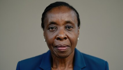 Obraz premium A Portrait of a Confident Woman Exuding Strength and Wisdom, Set Against a Neutral Background That Highlights Her Poise and Demeanor