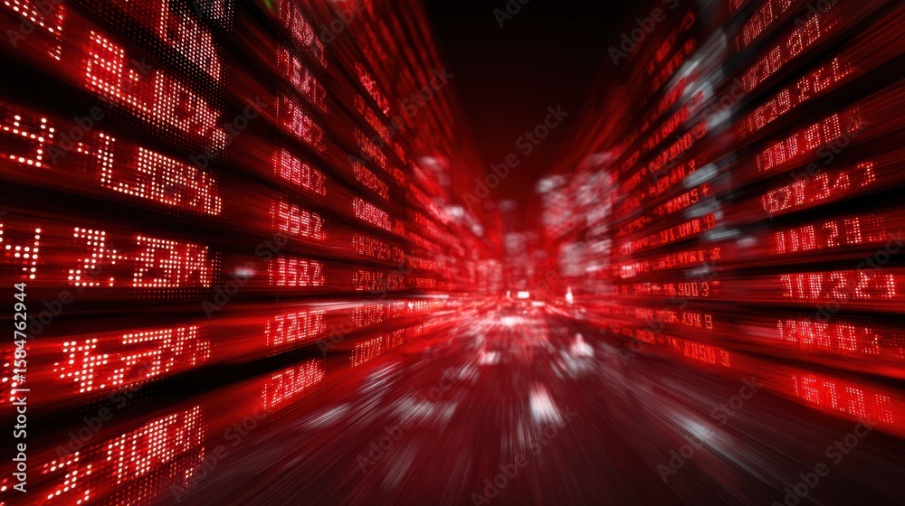 Poster a dynamic visual of red digital data streams illustrating technology and information flow.