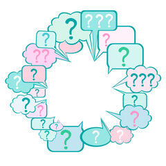 Message box with question mark icon. Question mark poster.  Faq problem solution symbol. Asking questions. Ask for help. Question mark stamp. Need information. Query. Vector Illustration