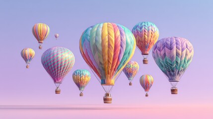 Floating high with vibrant hot air balloons against a dreamy pastel sky, creating a whimsical and inspirational scene.