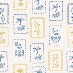 Vintage Italian postcard stamp seamless pattern
