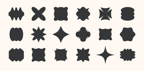 Fototapeta premium Collection of geometric basic shapes on white background. Basic shape elements with sharp and rounded edges vector set. Icon graphic design for decoration, logo, business, ads.