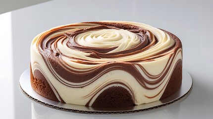 Delicious marble cake featuring a perfect swirl of vanilla and chocolate flavors, isolated on a clean white background, ideal for bakery advertisements, packaging, or food photography projects