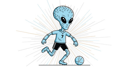 Obraz premium Alien Soccer Player Kicking Ball During Match with Explosive Energy Burst Behind Him
