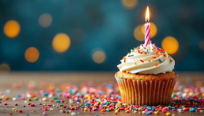 birthday cupcake with candles