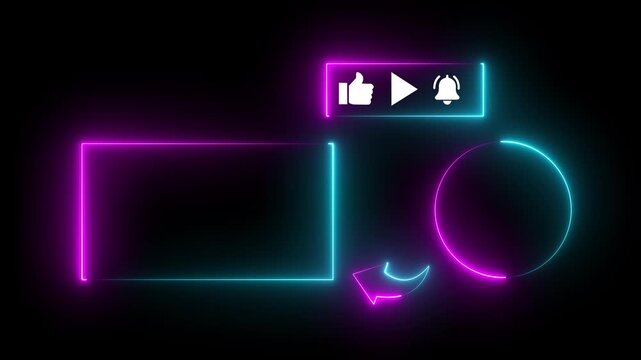 Neon end screen. Subscribe button and outro end screen outro card for gaming and video channel subscribe my channel. Animation 4k video. Neon glowing subscribe like and share button. 