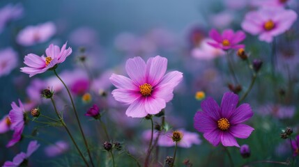 Fototapeta premium A 4K photo of beautiful pink cosmos blooming in the garden.