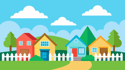 cartoon suburban neighborhood art