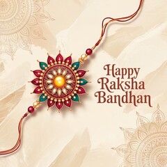Elegant Raksha Bandhan Rakhi Design with Floral Mandala and Festive Greeting