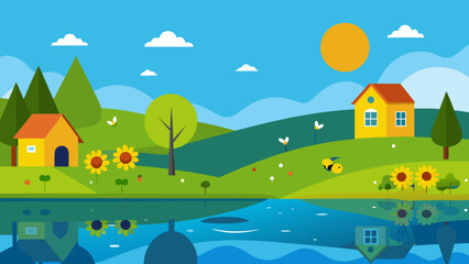 peaceful morning cartoon village