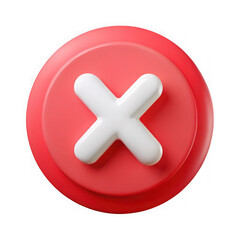 Obraz premium Photo of a red button with a white cross indicates cancel, isolated on transparent background