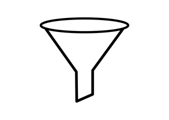 Funnel icon in black outline style. Transparent PNG illustration for data filters, search, web UI, infographics, or process flow diagrams