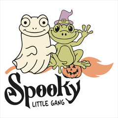 Spooky little gang  Halloween Funny Frog T-shirt Design