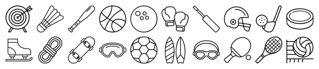 Comprehensive Sports, Athletics, and Recreation Outline Vector Icon Set