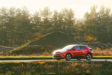 Fototapeta premium Eco-friendly automobile driving outdoors