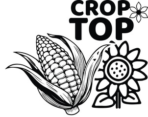 Crop Top Funny Corn and Sunflower Pun Vector Illustration