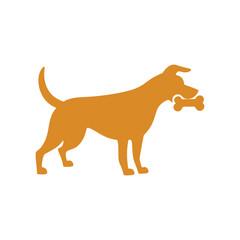 Dog Silhouette with Bone in Mouth Vector Illustration