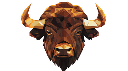 Art Deco style illustration of a stylized Bison head, sharp geometric features, bronze and dark brown palette, isolated on Transparent Background