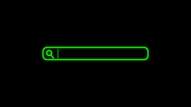 Clean Search Bar Typing Animation in Web Browser Interface with Cursor Blinking and Pressing Search Button in Flat Design 4K Ultra HD Resolution black screen
