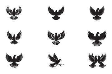 dove silhouette vector.dove set 