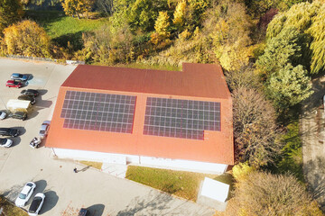 Top-down view residential solar panel roof