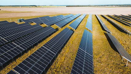 Solar panels generating green energy in rural environment