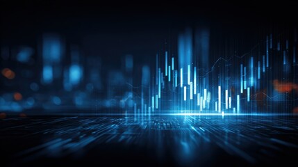 Abstract futuristic technology background with glowing blue finance graph and digital data lines representing progress.