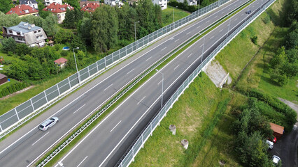 Highway with Noise Abatement Wall in Europe