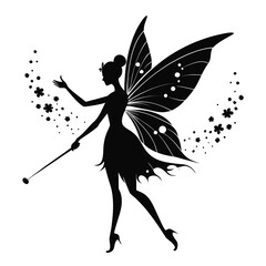 Elegant silhouette of a fairy with delicate wings and a magic wand evoking fantasy and enchantment