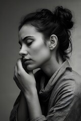 Young Woman Experiencing Anxiety Attack, Black and White Close-Up