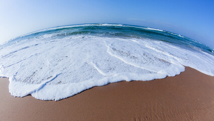 Beach Sand Wave White Water Wash Waters Edge Blue Ocean Horizon Landscape