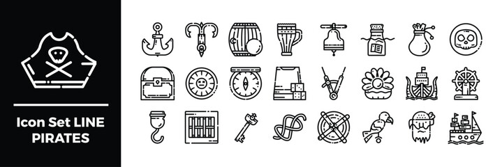 Icon Set Line Pirates for Nautical and Adventure Designs. © berkah design
