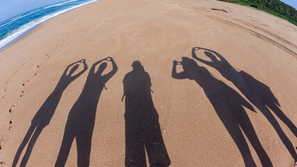 People Beach Sand Shadow Outline Sign Signal Love Gestures Girls Boy Coast Landscape