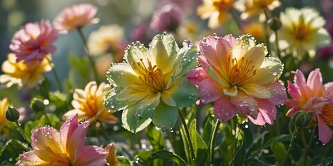 Pastel Dahlia Flowers in Bloom
