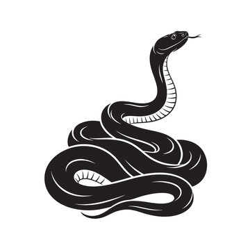 Black mamba snake vector illustration, coiled serpent mascot logo, minimalist reptile silhouette icon for tattoo or branding, isolated eps graphic