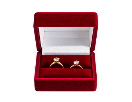 Diamond Wedding Ring Set in Velvet Box, Top-Down Angle, Isolated PNG - Powered by Adobe