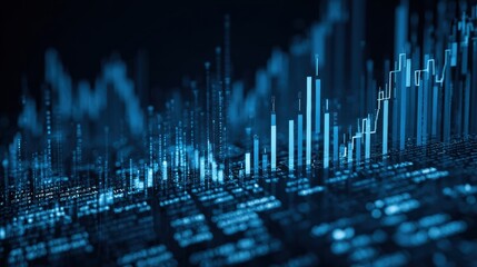 Dynamic blue data visualization showing upward trends, ideal for showcasing analysis and financial growth.