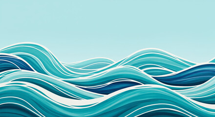 Abstract ocean waves &ndash; fluid turquoise and blue curves in minimalist marine design

