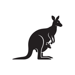 Kangaroo with Joey Flat Icon Silhouette