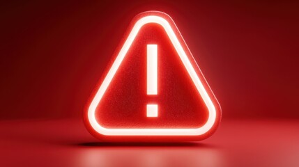 Red warning sign with exclamation mark illuminated in 3D rendering