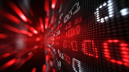 Dynamic digital backdrop featuring vibrant red data visualizations and numeric displays emphasizing speed.