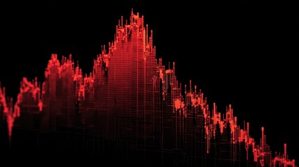Dynamic red graph showcasing financial data trends and fluctuations in a digital format on a black background.